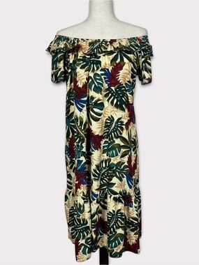 Hilo‎ Hattie Off Shoulder Ruffle Midi Dress Small Beach Tropical Vacation